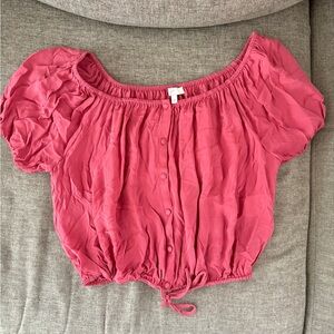 Cropped pink 100% silk drawstring top Joie